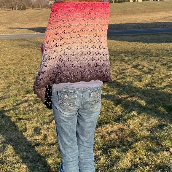 Hand Crocheted Gradient Rectangular Shawl - Picture 8 of 8